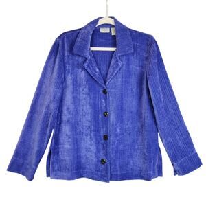 Chicos Women Vintage Button Down Shirt Size Small Purple Blue Soft Chenille